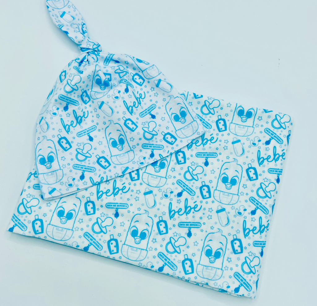 Swaddle Baby Blanket & Knotted Hat Set