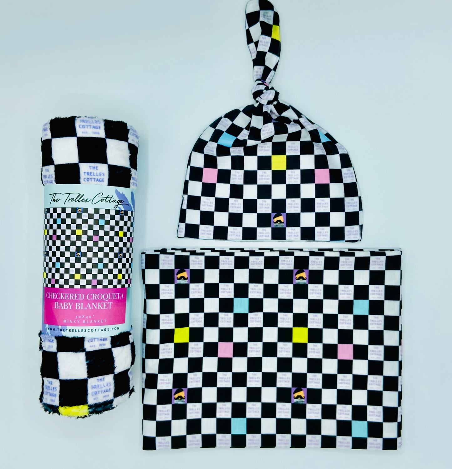 Swaddle Baby Blanket & Knotted Hat Set