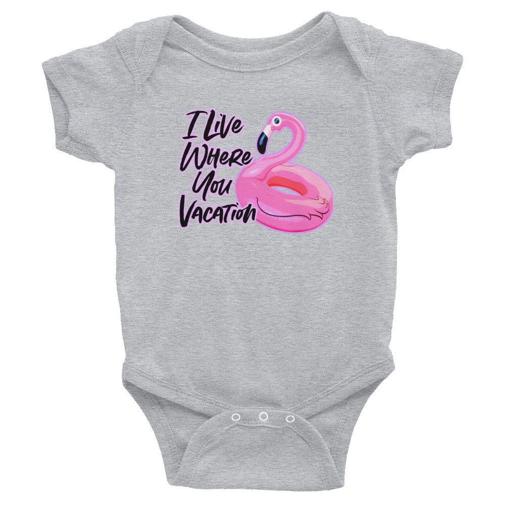 I Live Where You Vacation Bodysuit - Flamingo Bodysuit - Be My Flamingo - Flamingo Float - Miami Bodysuit - Miami Pride - City Pride