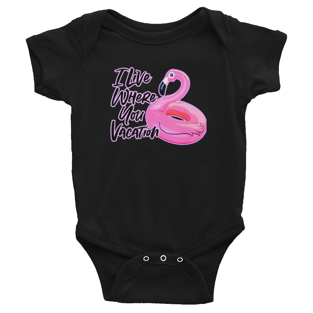 I Live Where You Vacation Bodysuit - Flamingo Bodysuit - Be My Flamingo - Flamingo Float - Miami Bodysuit - Miami Pride - City Pride