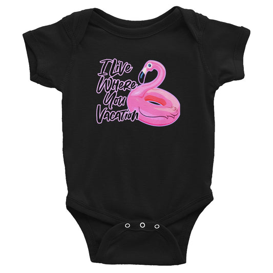 I Live Where You Vacation Bodysuit - Flamingo Bodysuit - Be My Flamingo - Flamingo Float - Miami Bodysuit - Miami Pride - City Pride