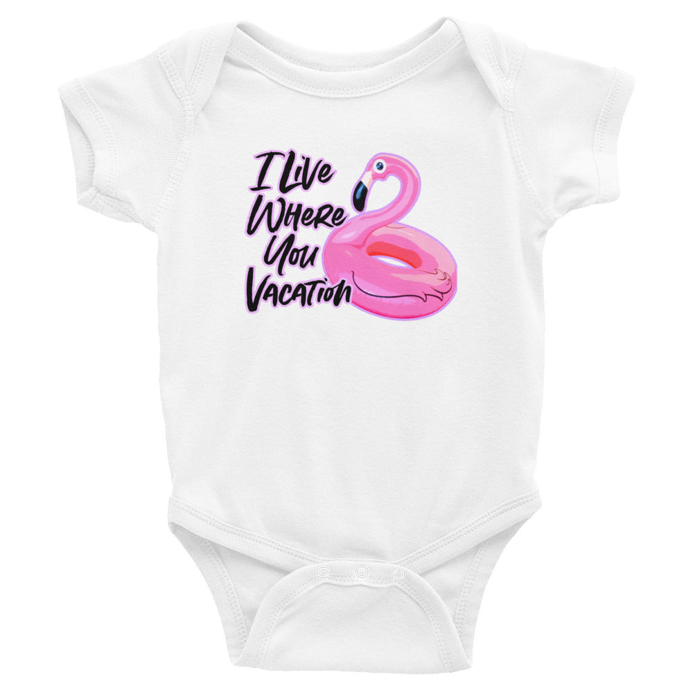 I Live Where You Vacation Bodysuit - Flamingo Bodysuit - Be My Flamingo - Flamingo Float - Miami Bodysuit - Miami Pride - City Pride